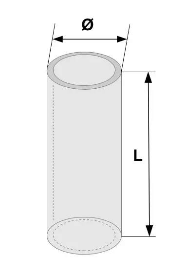 Schéma coté d'un tube en inox fritté